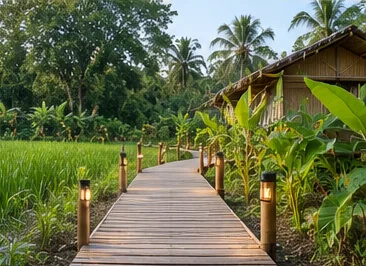 Raised walkway with solar lamps